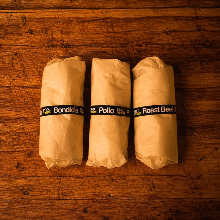 Tres burritos ProMeals envueltos: Bondiola, Pollo y Roast Beef